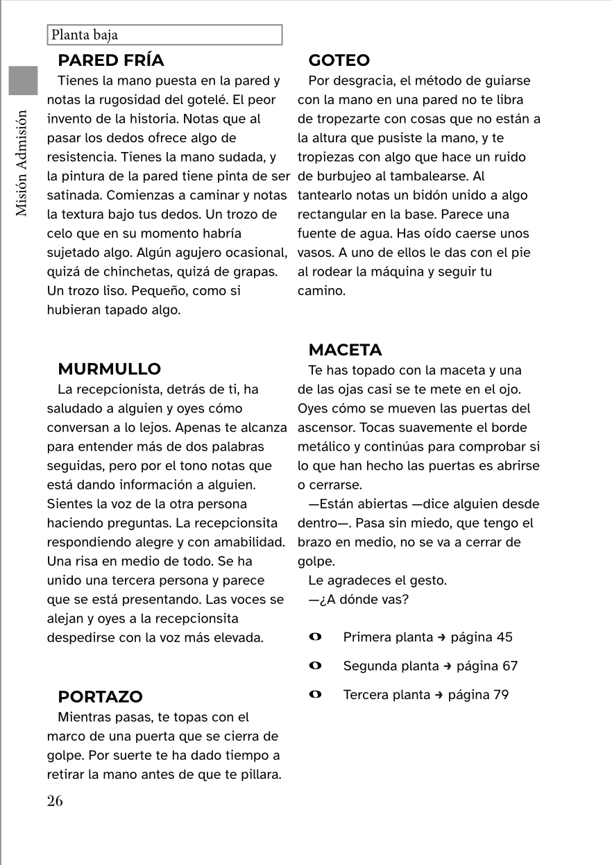 Vista previa de una página de Subvisión, con las secciones identificadas por nombre